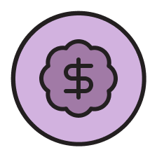 Purple circle icon with dollar sign